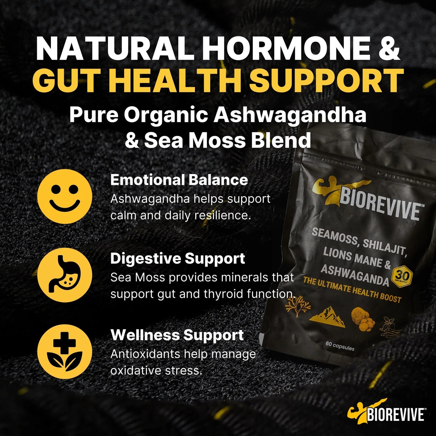 4-IN-1 - Seamoss, Shilajit, Lions Mane, Ashwagandha