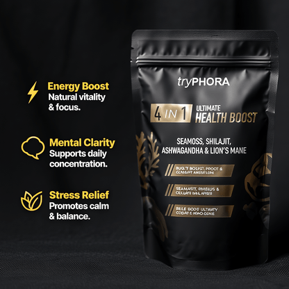 4-IN-1 - Seamoss, Shilajit, Lions Mane, Ashwagandha